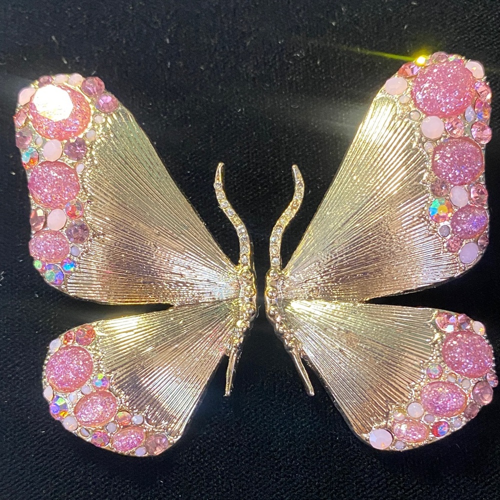 Betsey Johnson Gold toned and Pink Crystal Butterfly earrings